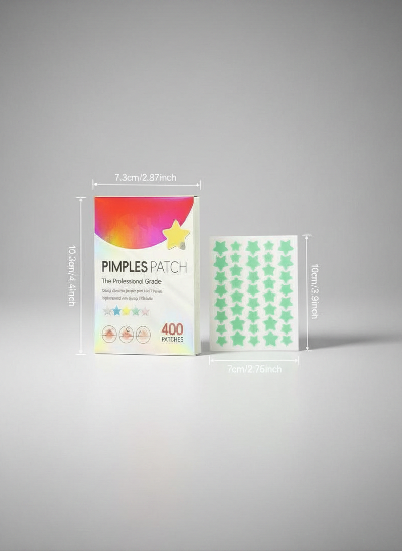 Packaging of pimple patches with colorful design on a gray background